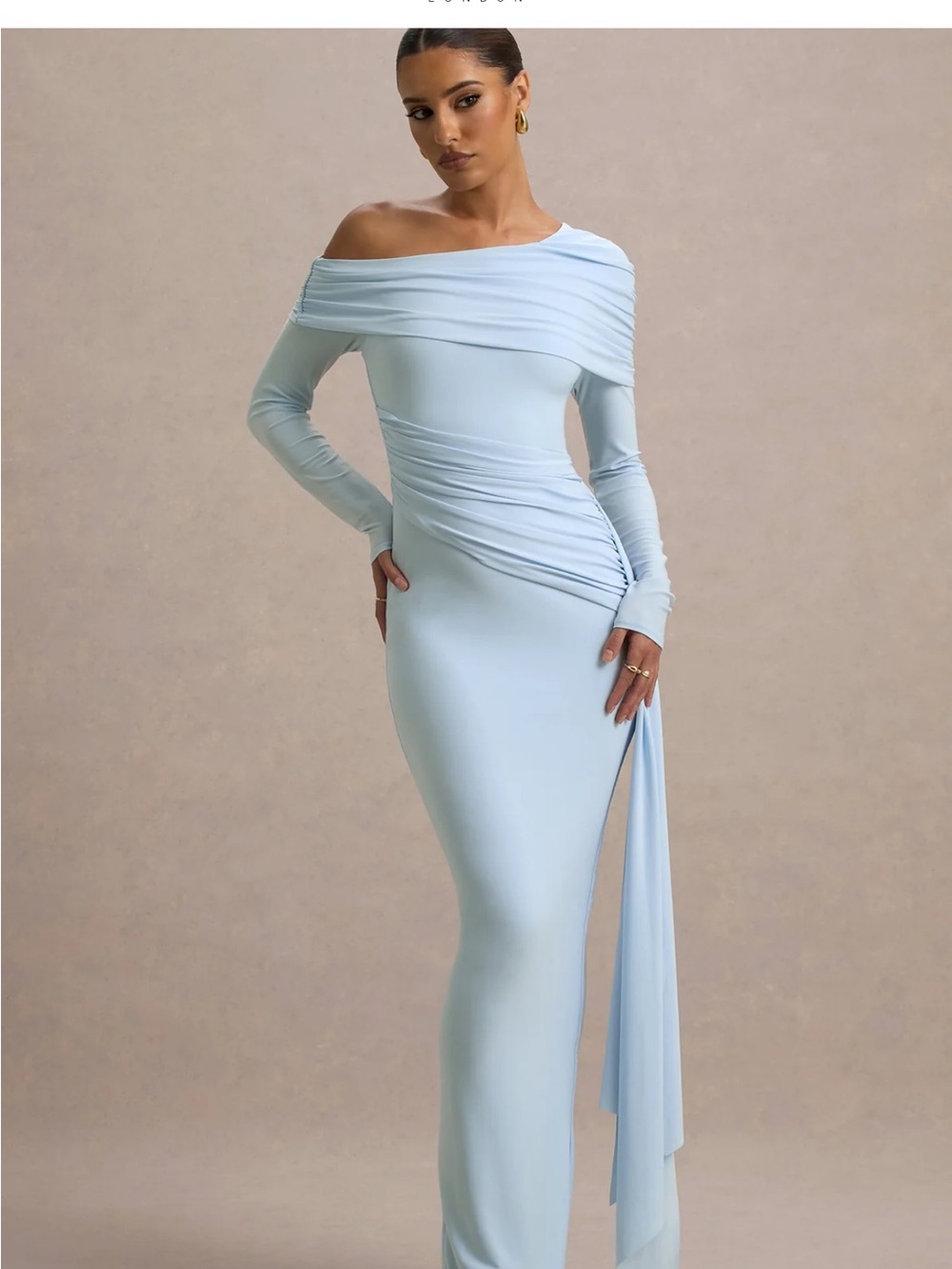 Valina Dress - Powder Blue Ruched Asymmetric Maxi Dress With Drape